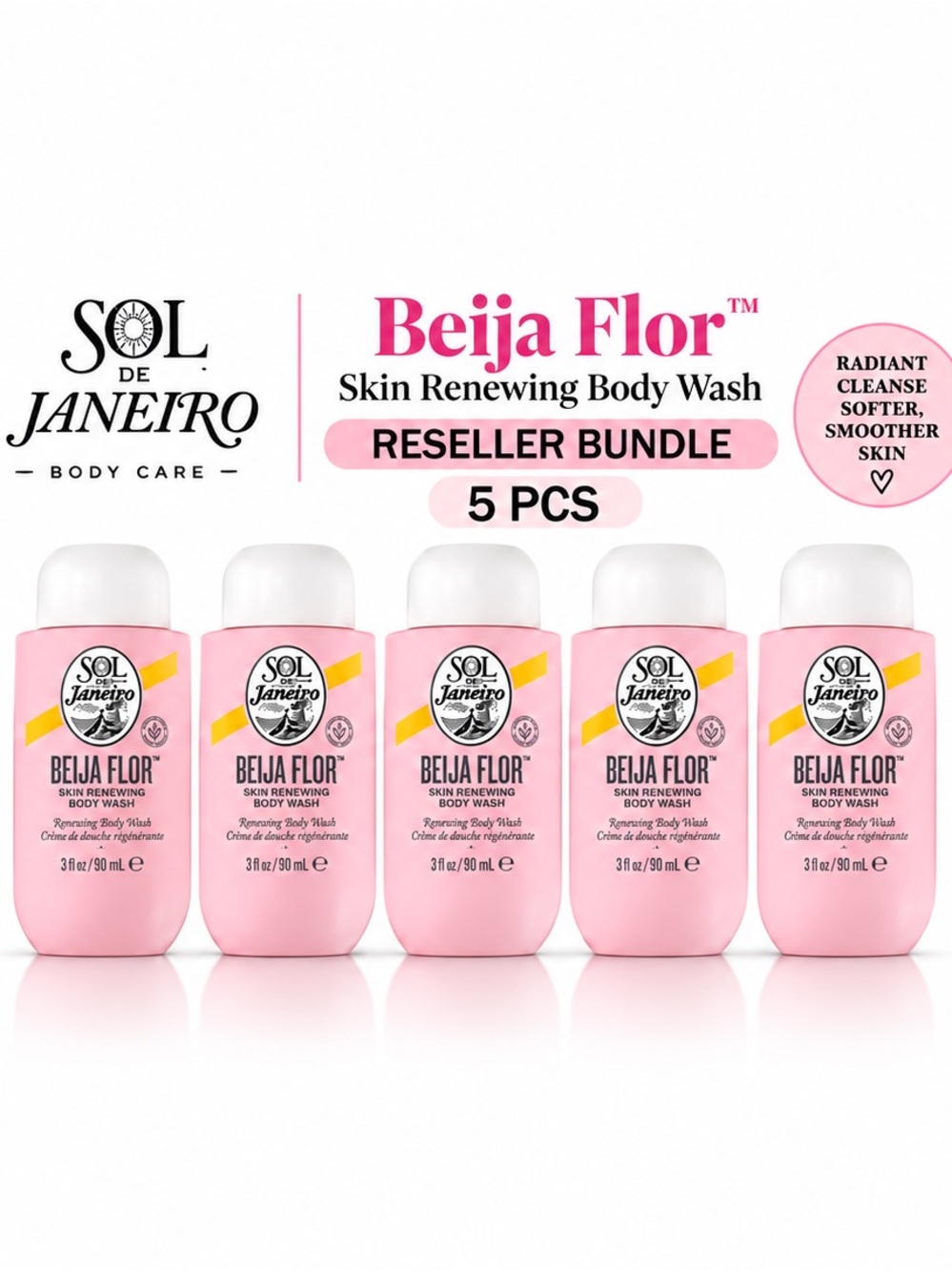 Sol de Janeiro Beija Flor Skin Renewing Body Wash - Pink (5 Pack)